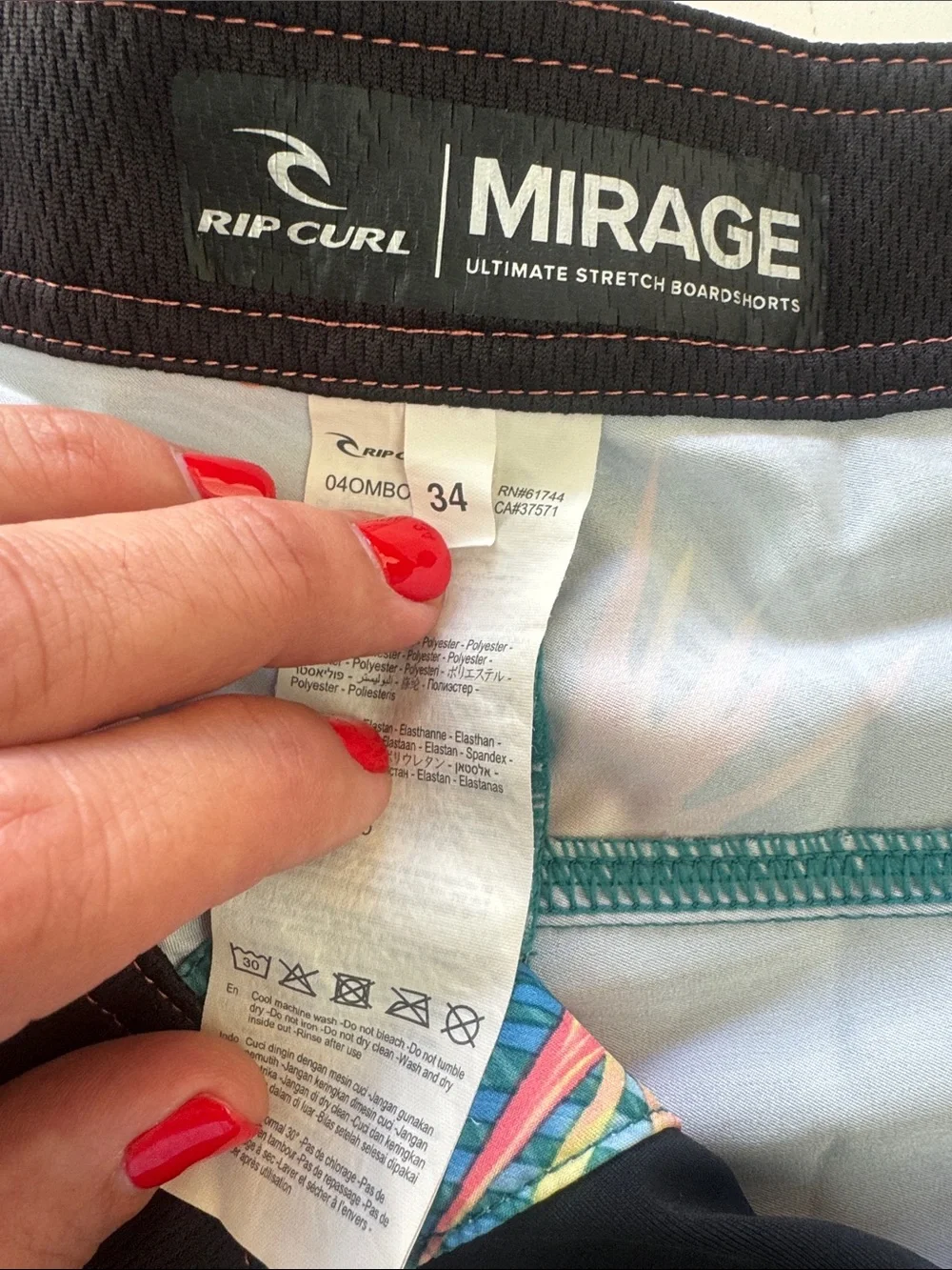 Rip Curl Teal Tropical Board Shorts with Coral Waistband